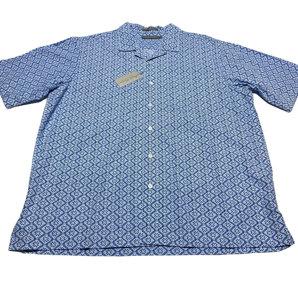 daniel cremieux signature Button Shirt Men’s Short Sleeve Blue Print Size L NWT